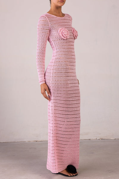 Rosette Crochet Dress (Pink) - Celestial Couture