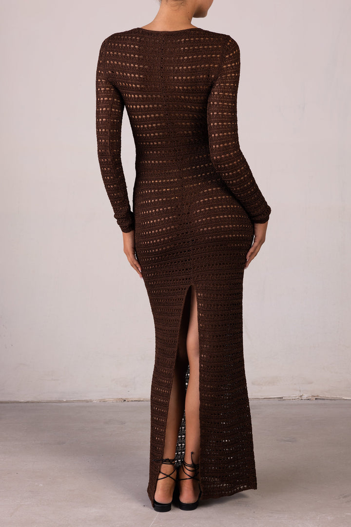 Rosette Crochet Dress (Chocolate Brown) - Celestia Couture