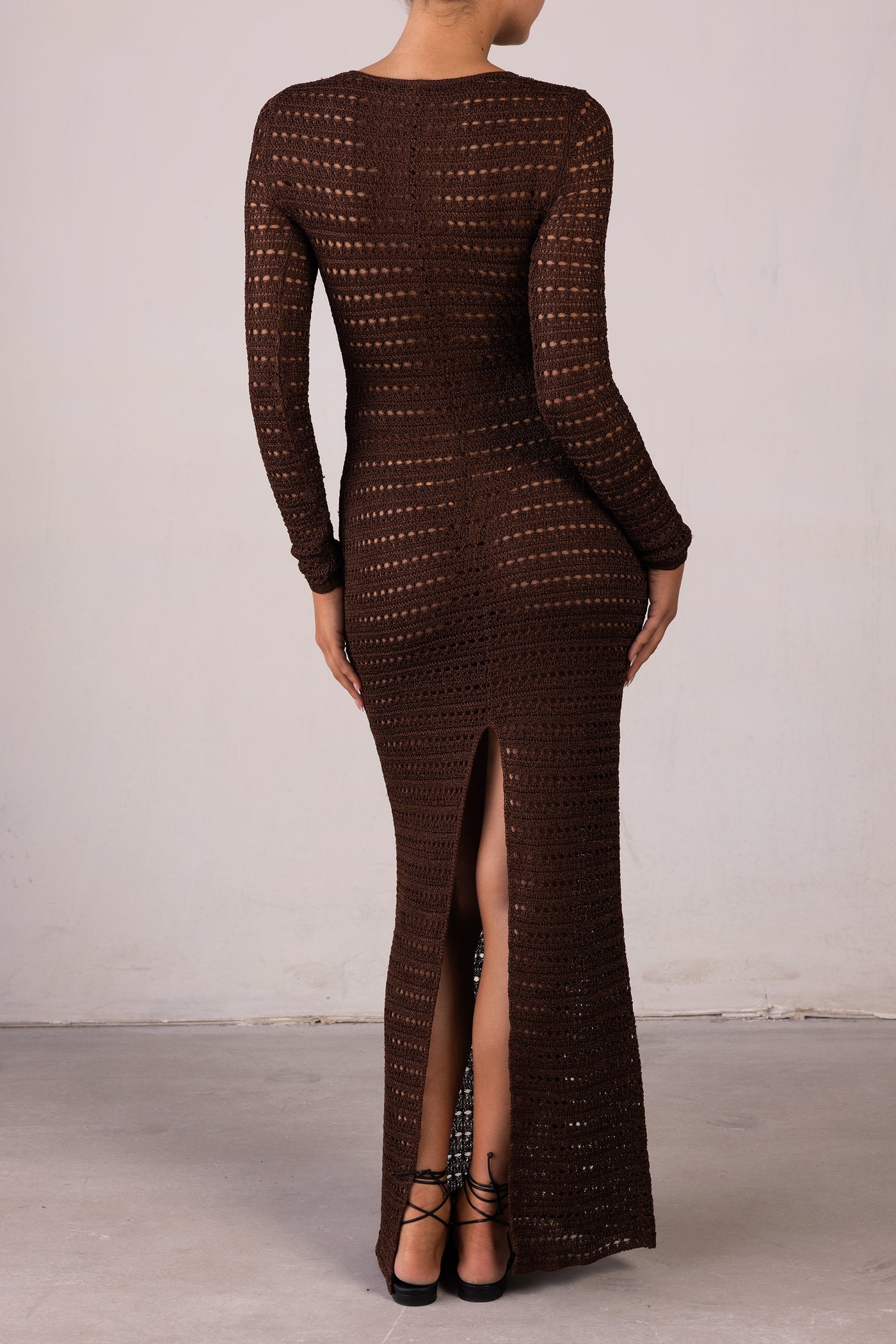 Rosette Crochet Dress (Chocolate Brown) - Celestial Couture