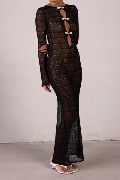 Keyhole Crochet Dress (Black/Cream) - Celestial Couture
