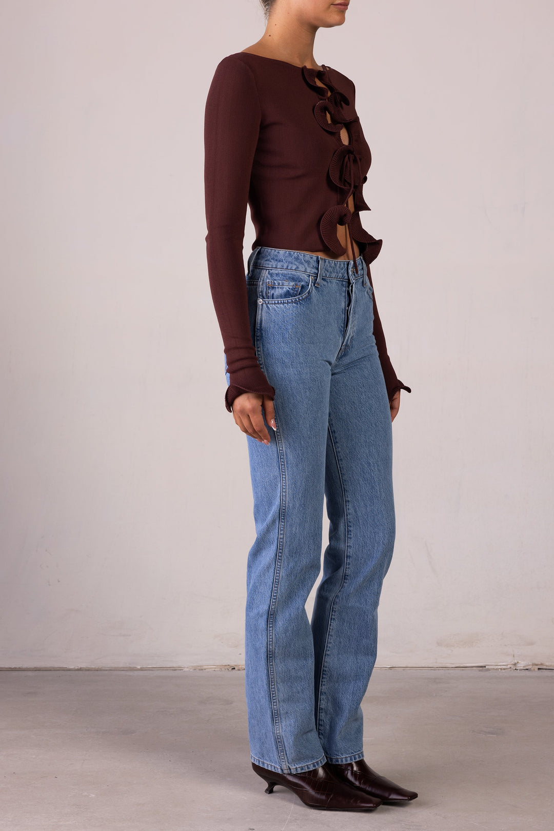 Ruffle Hem Top (Chocolate Brown) - Celestia Couture