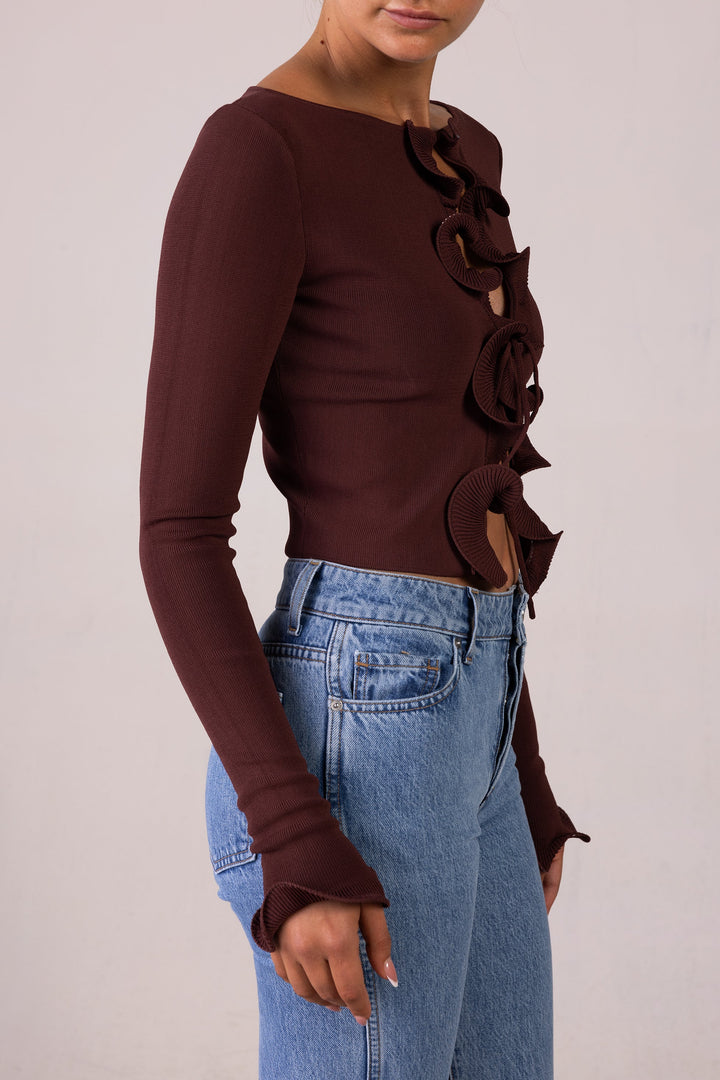 Ruffle Hem Top (Chocolate Brown) - Celestia Couture