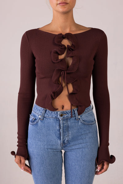 Ruffle Hem Top (Chocolate Brown) - Celestial Couture