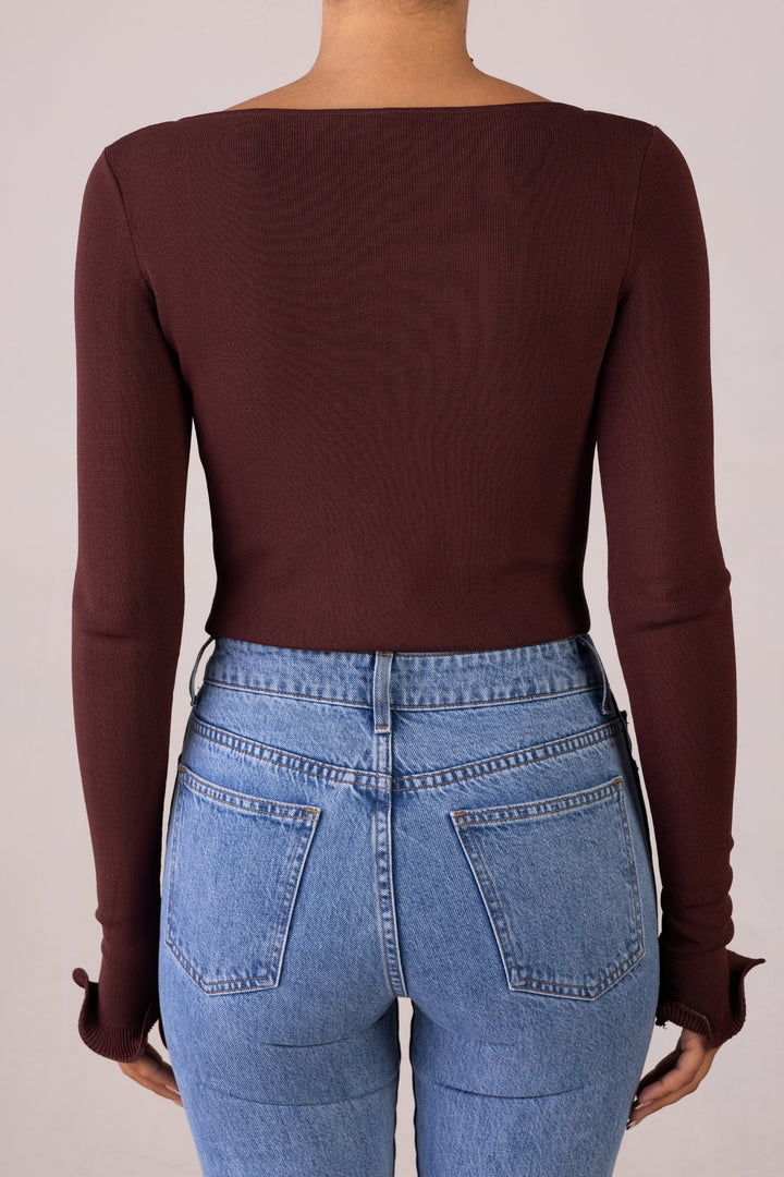 Ruffle Hem Top (Chocolate Brown) - Celestia Couture
