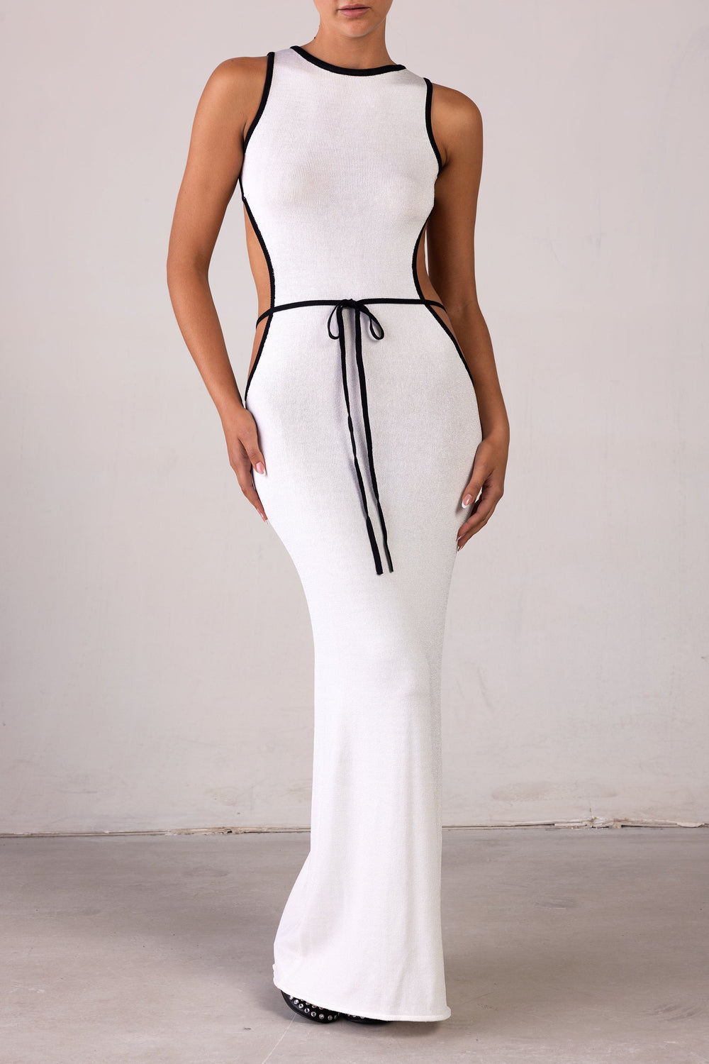 Tie Maxi Dress (Cream/Black) - Celestia Couture