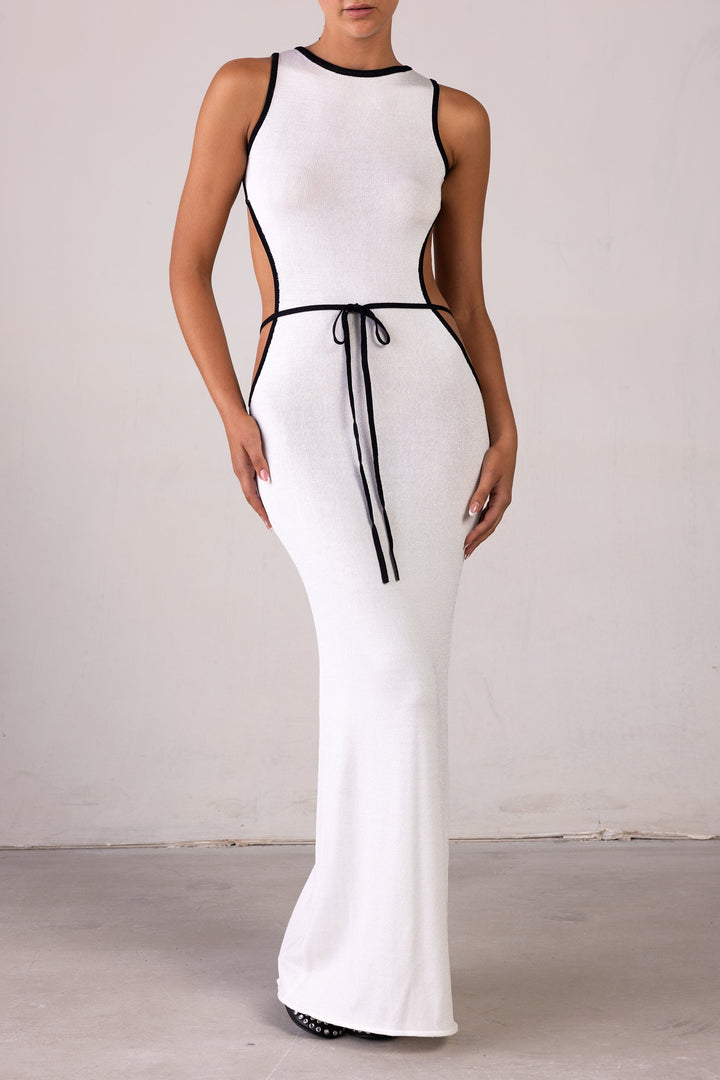 Tie Maxi Dress (Cream/Black) - Celestia Couture