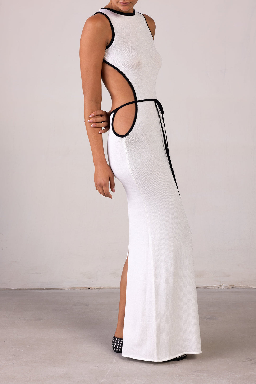 Tie Maxi Dress (Cream/Black) - Celestia Couture