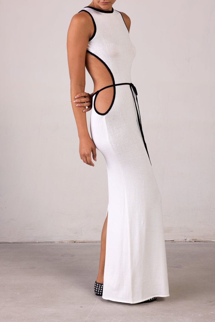 Tie Maxi Dress (Cream/Black) - Celestia Couture