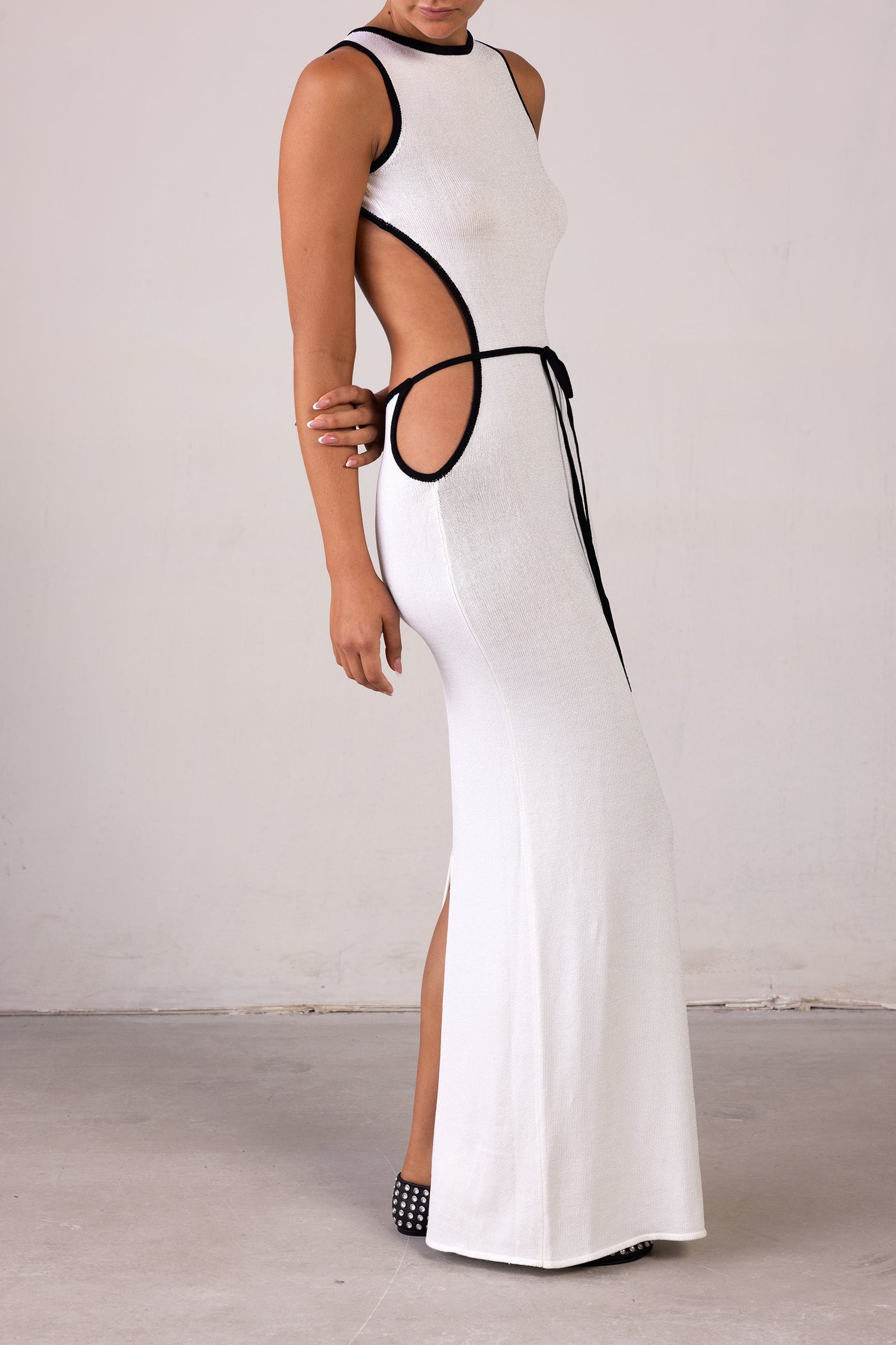 Tie Maxi Dress (Cream/Black) - Celestial Couture