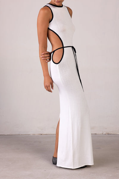 Tie Maxi Dress (Cream/Black) - Celestial Couture
