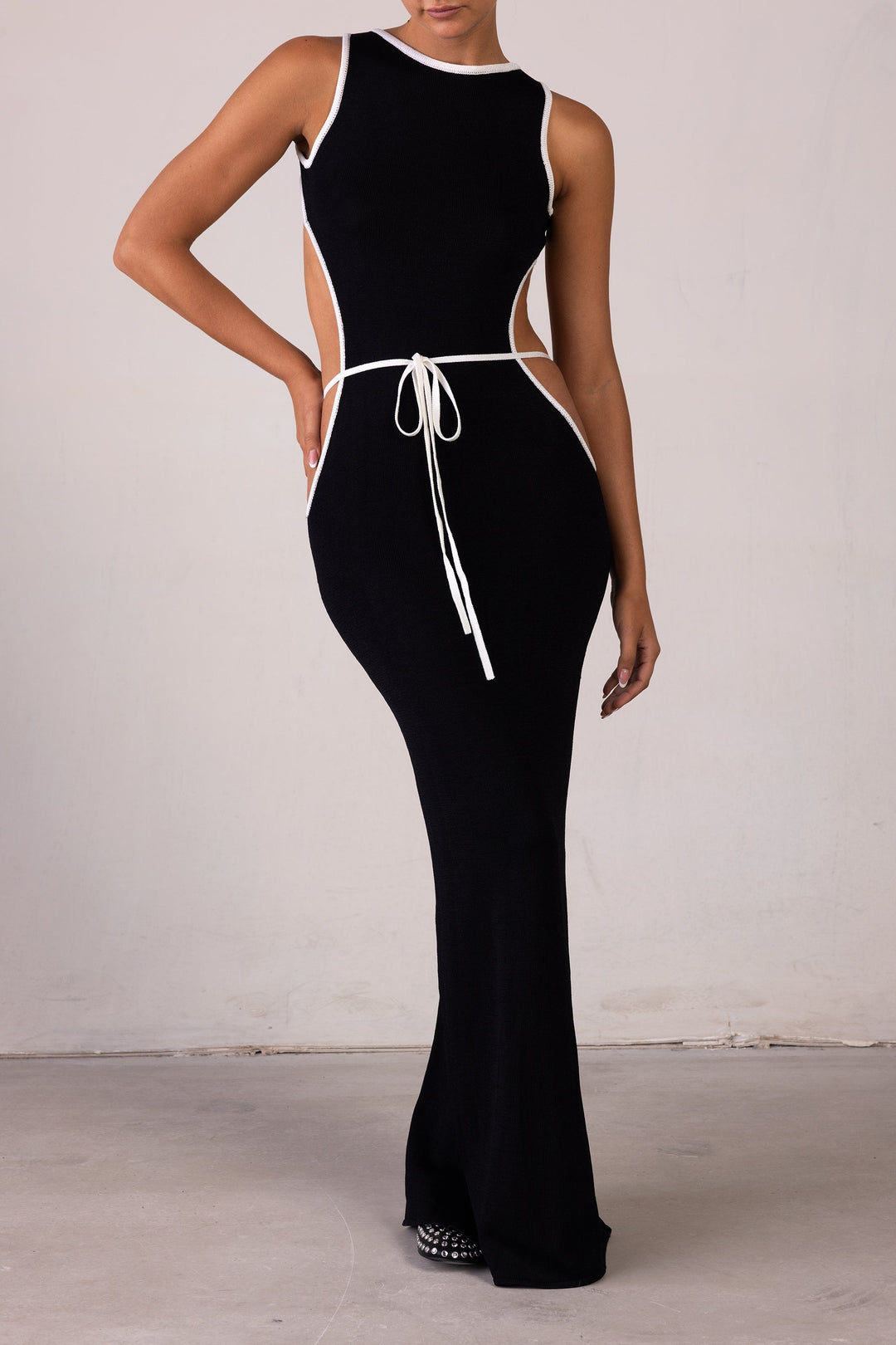Tie Maxi Dress (Black/Cream) - Celestia Couture