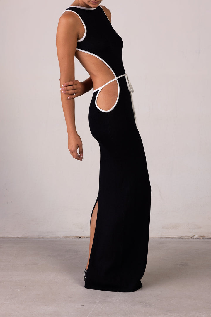 Tie Maxi Dress (Black/Cream) - Celestia Couture