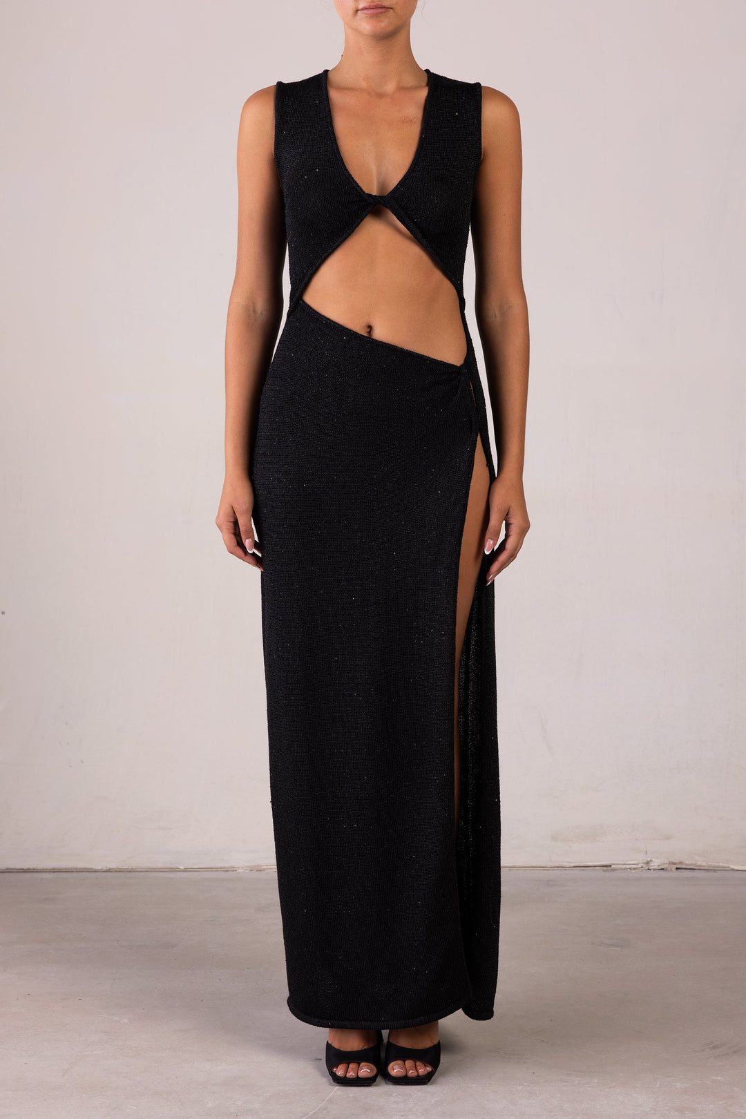 Cut Out Twist Dress (Black Sequin) - Celestia Couture