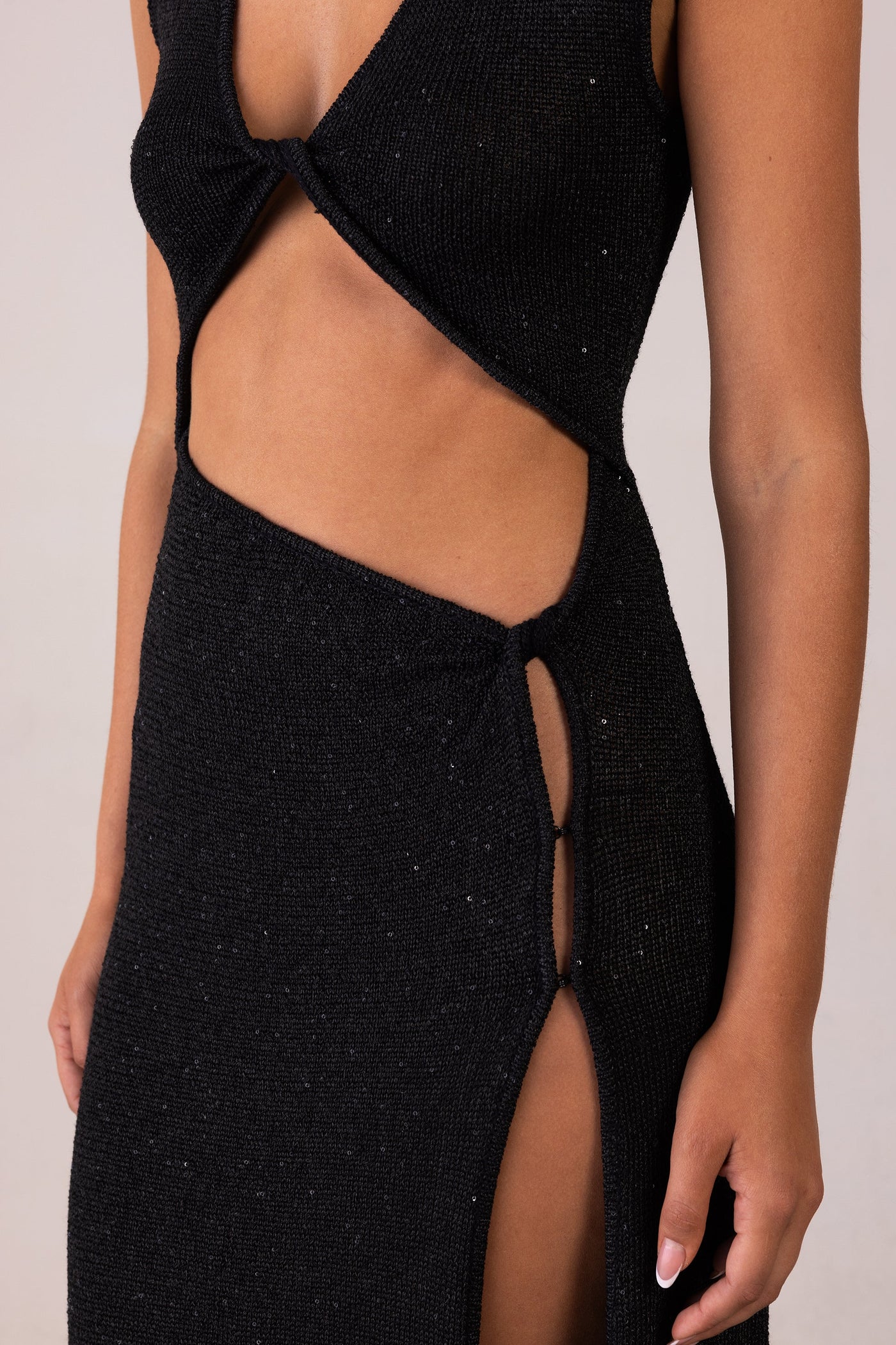 Cut Out Twist Dress (Black Sequin) - Celestial Couture