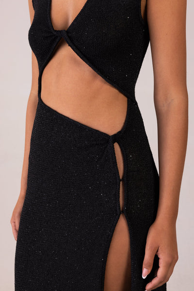 Cut Out Twist Dress (Black Sequin) - Celestial Couture
