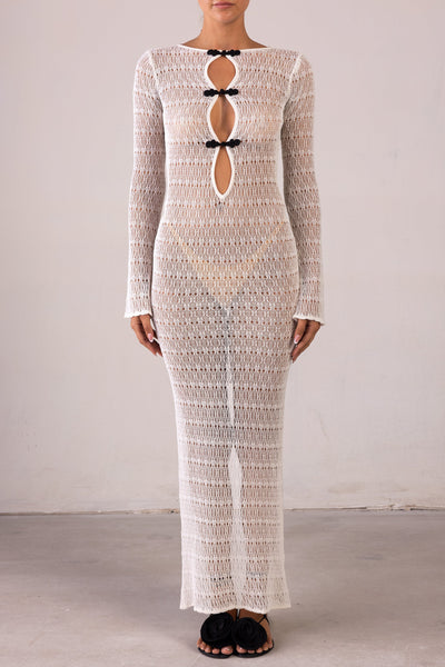 Keyhole Crochet Dress (Cream/Black) - Celestial Couture