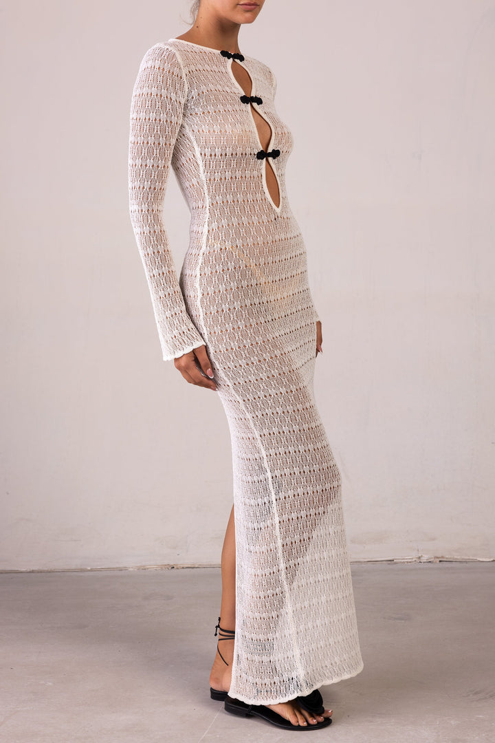 Keyhole Crochet Dress (Cream/Black) - Celestial Couture