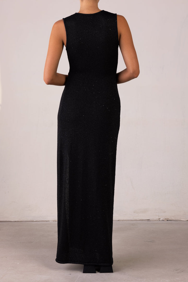 Cut Out Twist Dress (Black Sequin) - Celestia Couture