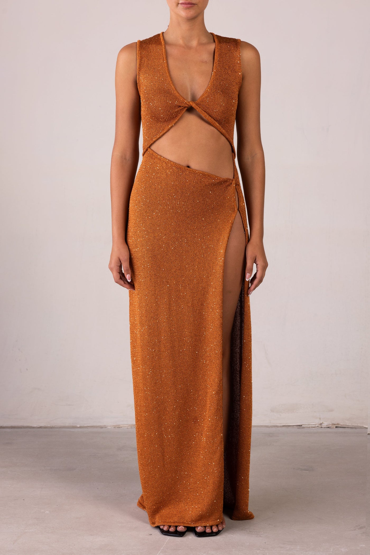 Cut Out Twist Dress (Copper Sequin) - Celestial Couture