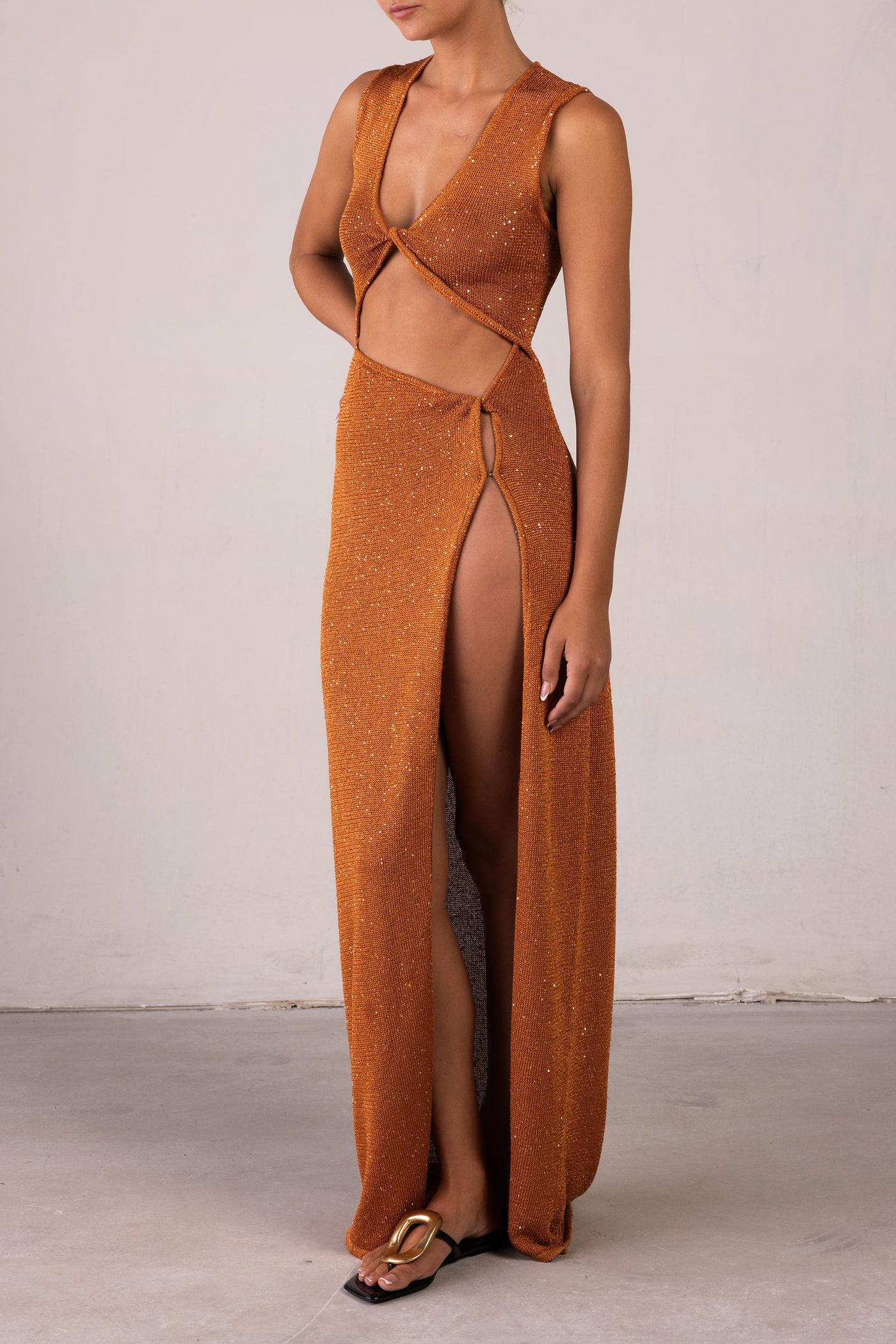Cut Out Twist Dress (Copper Sequin) - Celestial Couture