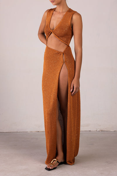 Cut Out Twist Dress (Copper Sequin) - Celestial Couture