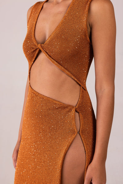 Cut Out Twist Dress (Copper Sequin) - Celestial Couture