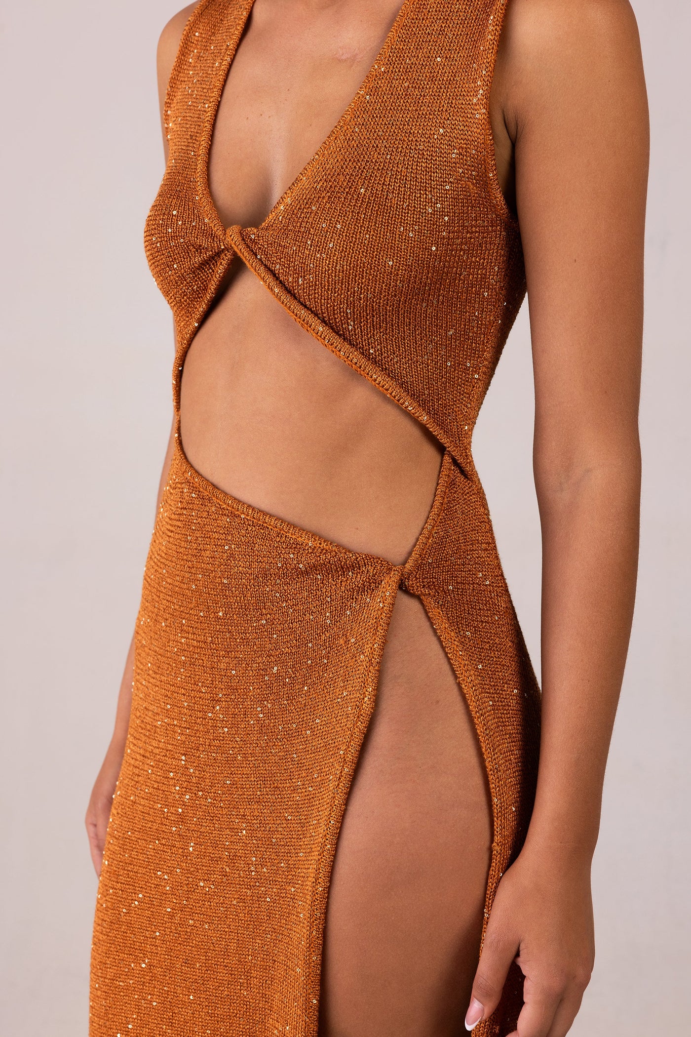 Cut Out Twist Dress (Copper Sequin) - Celestial Couture
