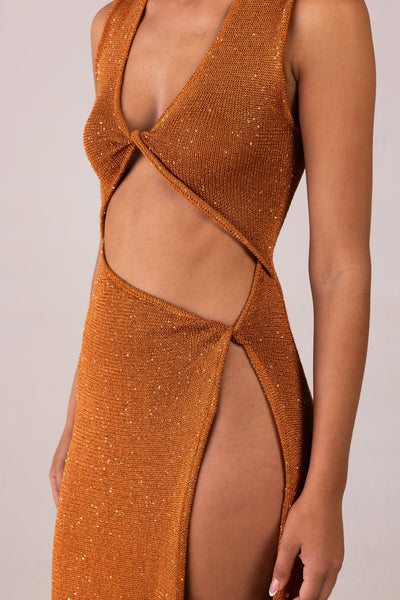 Cut Out Twist Dress (Copper Sequin) - Celestial Couture