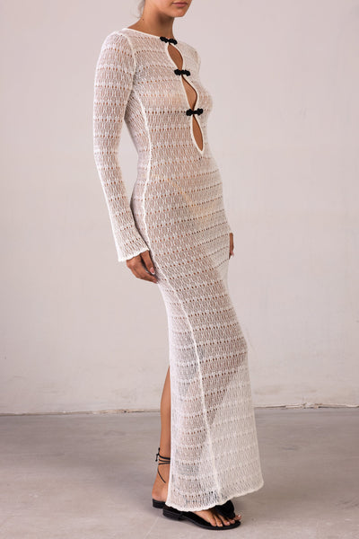 Keyhole Crochet Dress (Cream/Black) - Celestial Couture