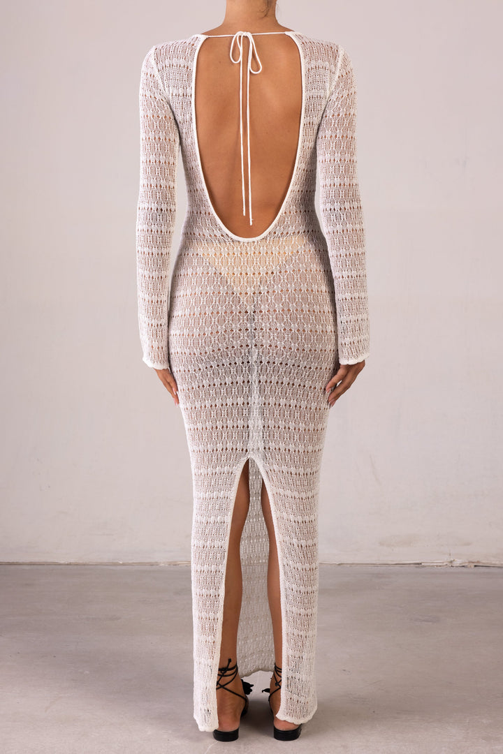 Keyhole Crochet Dress (Cream/Black) - Celestial Couture