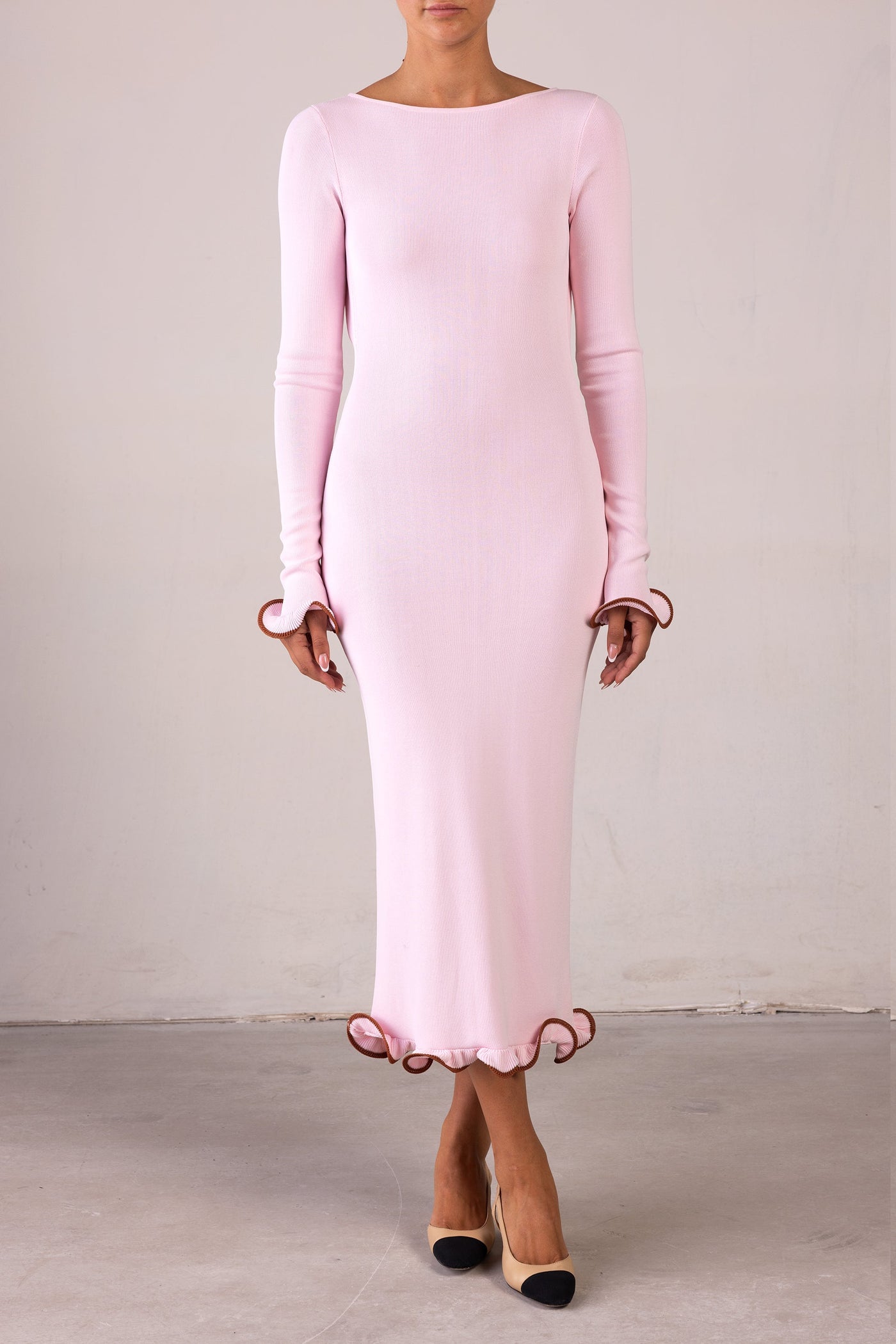 Ruffle Hem Midi Dress (Baby Pink) - Celestial Couture