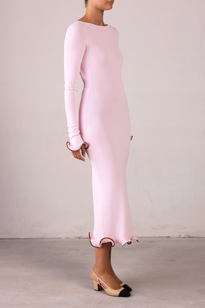 Ruffle Hem Midi Dress (Baby Pink) - Celestial Couture
