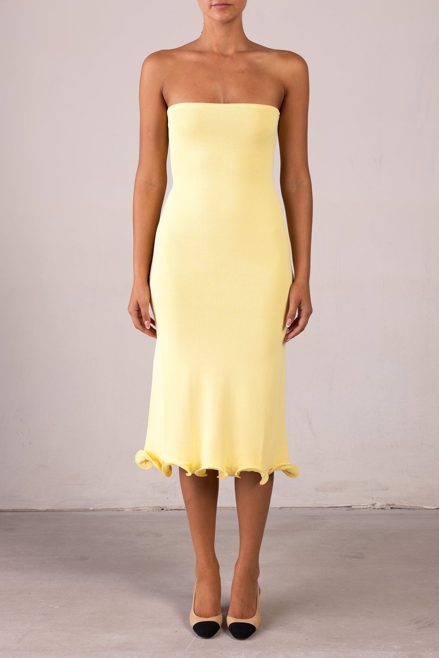 Ruffle Hem Strapless Dress (Butter Yellow) - Celestial Couture