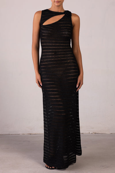 Rosette Sleeveless Crochet Dress (Black) - Celestial Couture