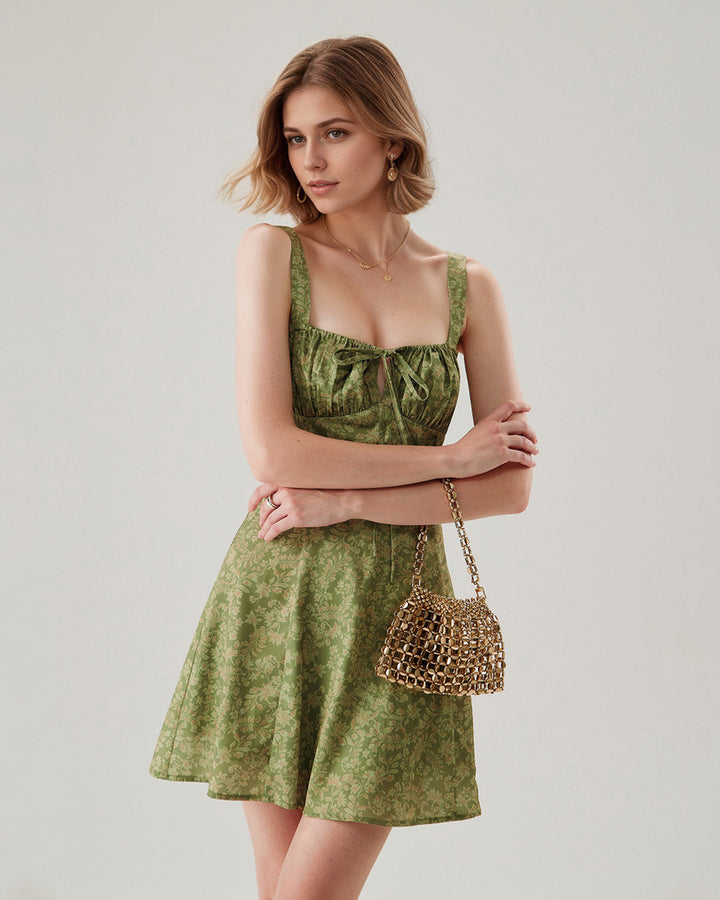Emerald Bloom Green Floral Ruched Slip Mini Dress - Celestia Couture