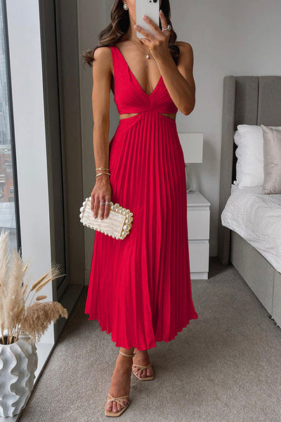 EVA™ | Cut Out Waist Sleeveless Pleated Maxi Dress - Celestial Couture
