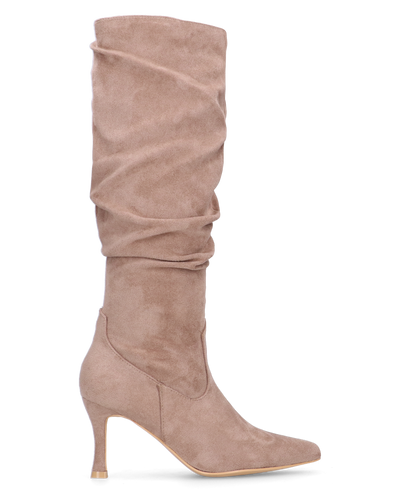 RONIE - stivale alto in camoscio beige effetto arricciato
