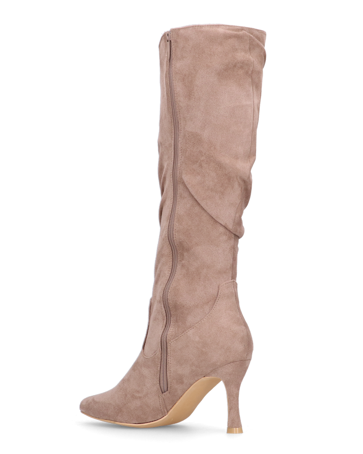 RONIE - stivale alto in camoscio beige effetto arricciato