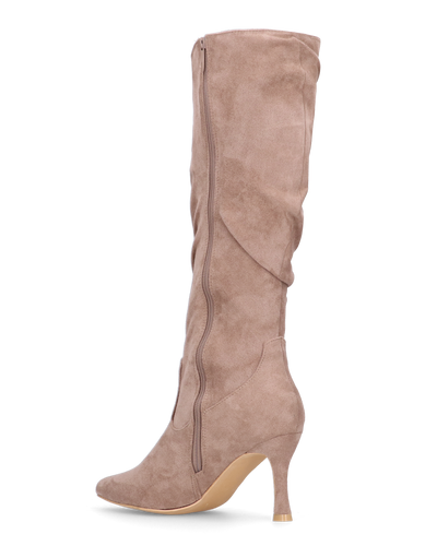 RONIE - stivale alto in camoscio beige effetto arricciato