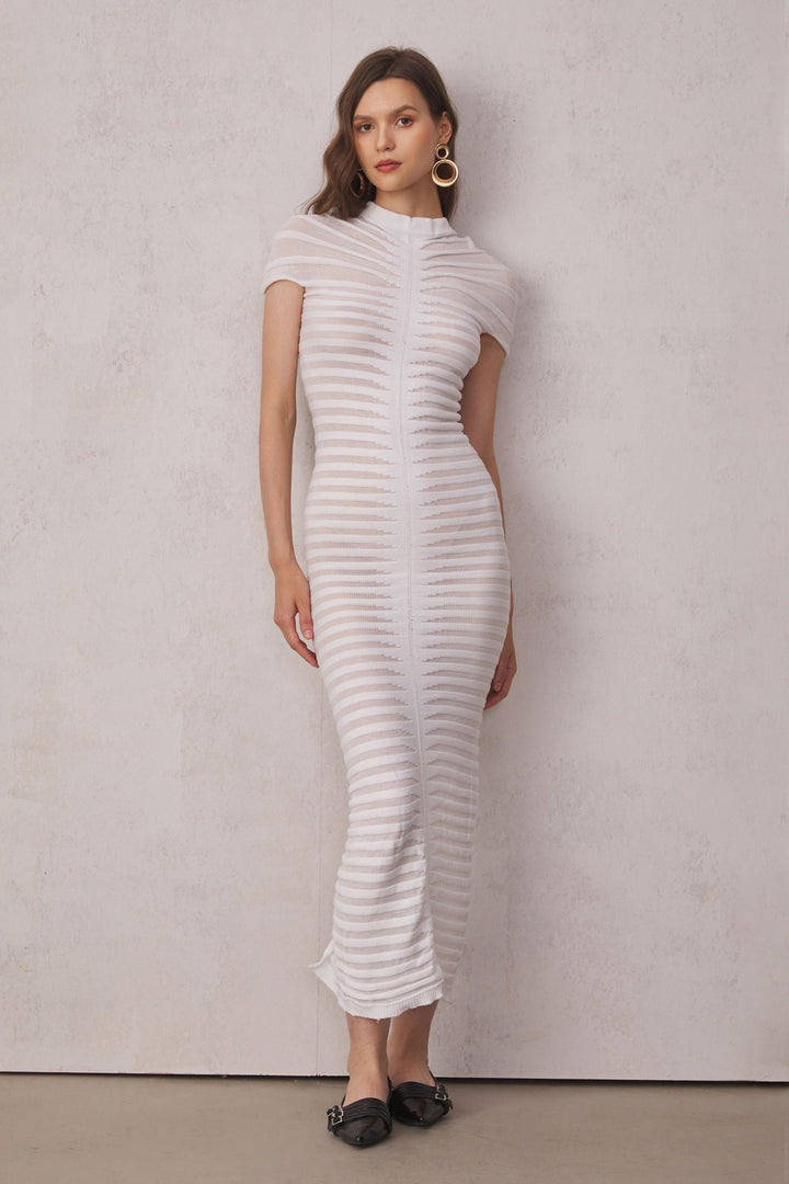 Rosemary Ruched Cross Knit Maxi Dress - Celestia Couture