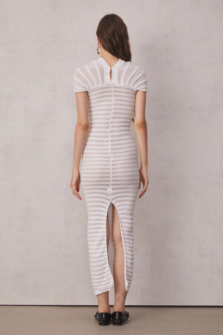 Rosemary Ruched Cross Knit Maxi Dress - Celestia Couture