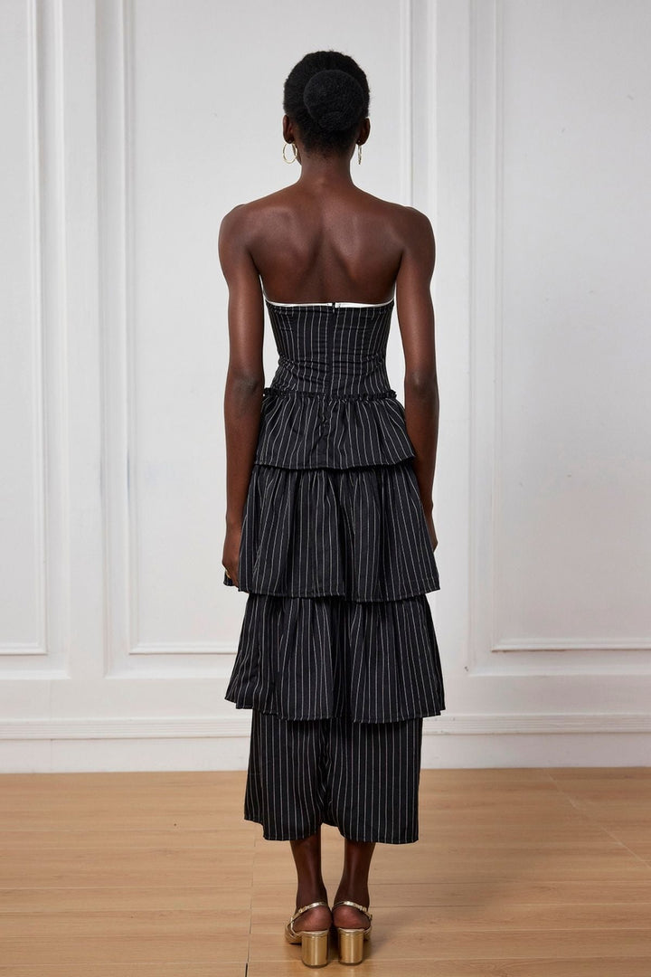 Ruthie Stripe Off Shoulder Ruch Maxi Dress - Celestia Couture