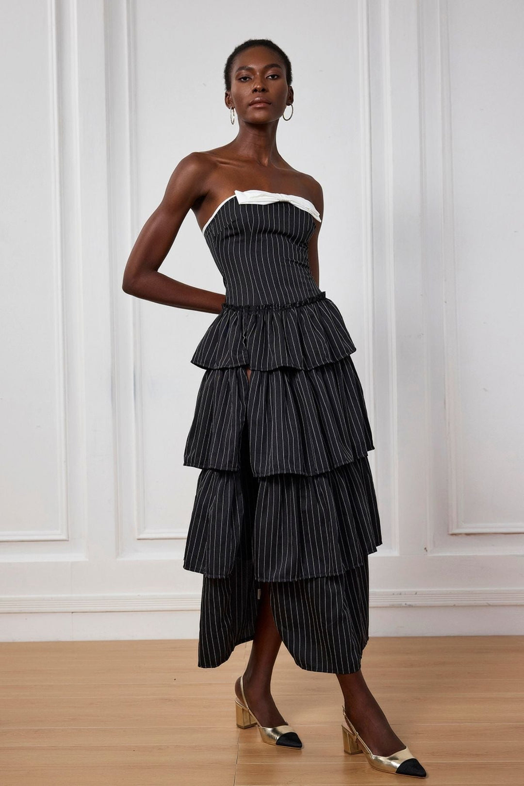 Ruthie Stripe Off Shoulder Ruch Maxi Dress - Celestia Couture