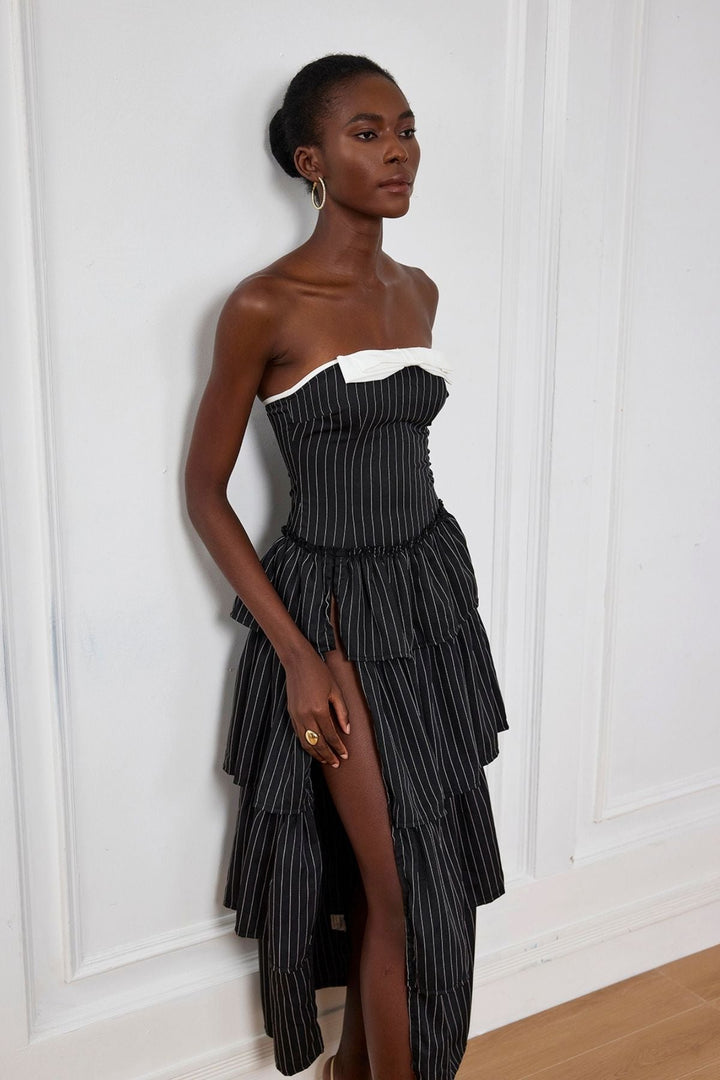 Ruthie Stripe Off Shoulder Ruch Maxi Dress - Celestia Couture