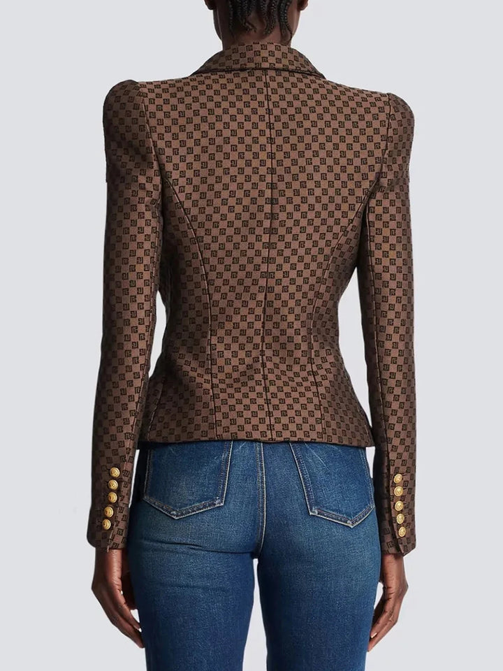 Brown Plaid Print Elegant Blazer Women - Celestia Couture