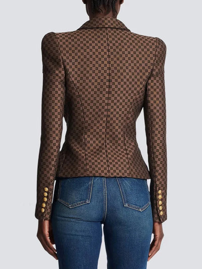 Brown Plaid Print Elegant Blazer Women - Celestial Couture