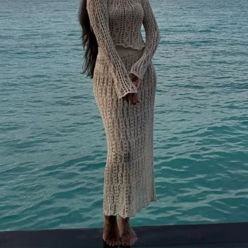 Enchanting Elegance Crochet Skirt Suit - Celestial Couture