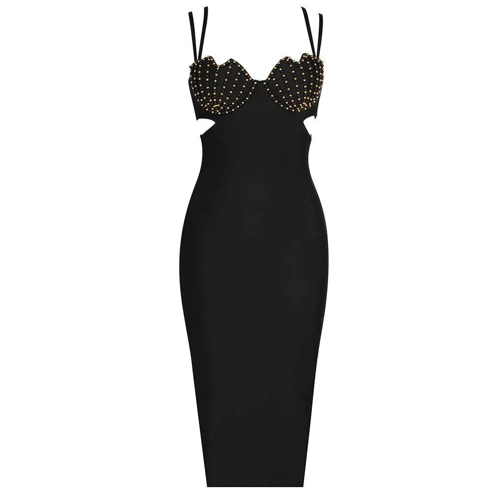 Noir Blanc Sleek V-Neck Bodycon Dress - Celestia Couture