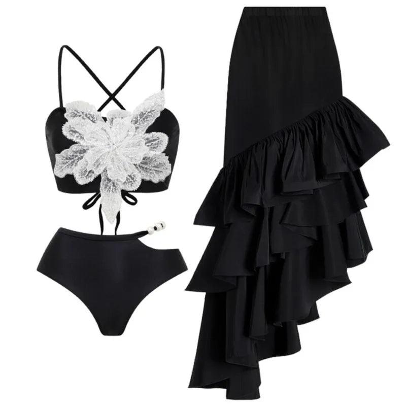 OUINA FLOWER SWIMWEAR AND RUFFLED SKIRT - Celestial Couture