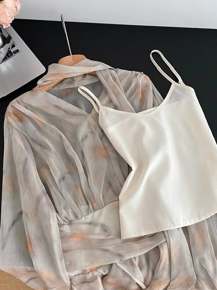 French Floral Chiffon Dress Set - Celestia Couture